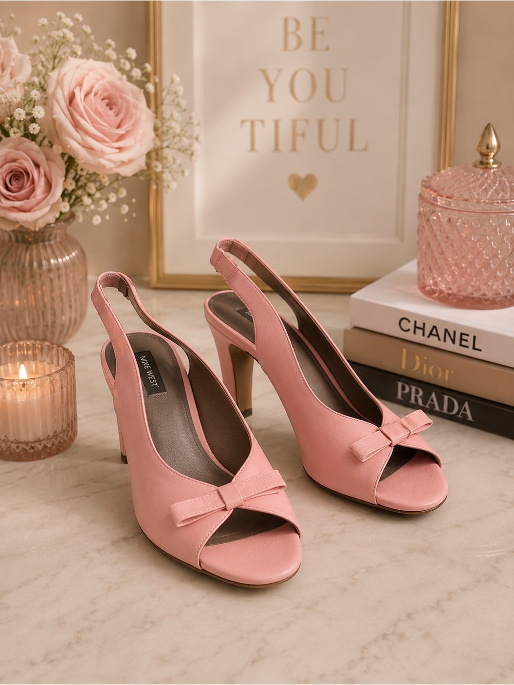Nine West Pink Bow Slingback Heels
